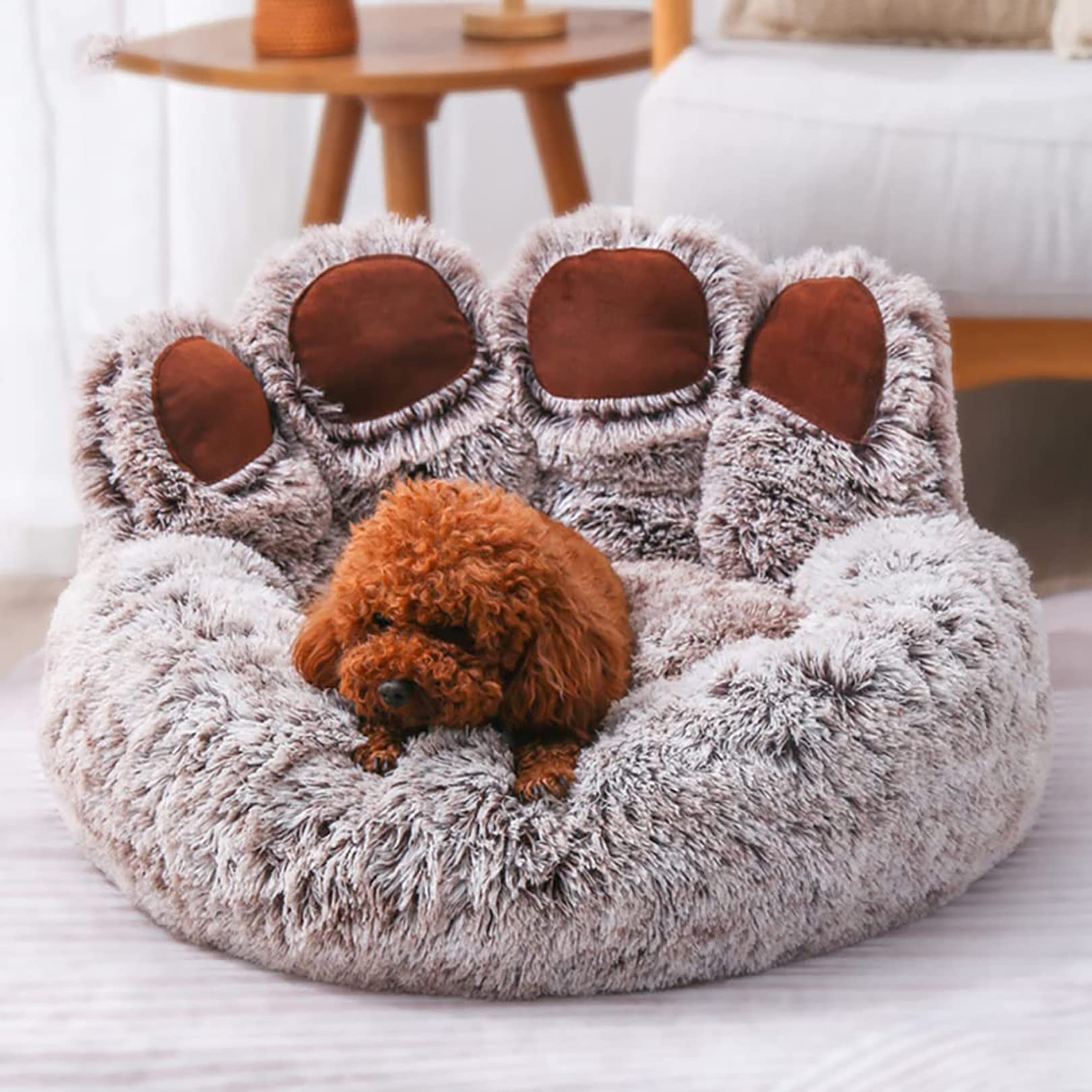 Yinghesheng Soft Washable Bear Pets Beds, Dog Paw Bed Fluffy Calming Puppy Pet Sofa Cooling Cat Nest Cushion Puppy Beds,Brown,55cm