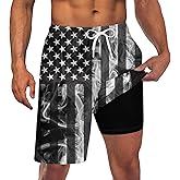 Goodstoworld Men's Funny Swim Trunks with Compression Liner 2 in 1 Quick-Dry 9" Stretch Shorts with Three Pockets