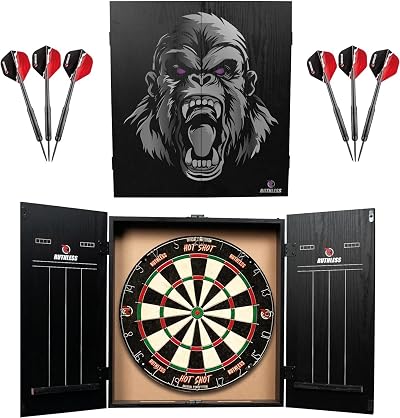 Ruthless Home Darts Centre Gorilla Cabinet Dartboard 2 Sets of Darts