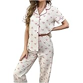 SHENHE Women's Bow Pajamas 2 Piece Short Sleeve Button Down Pjs Long Pants Loungewear Set