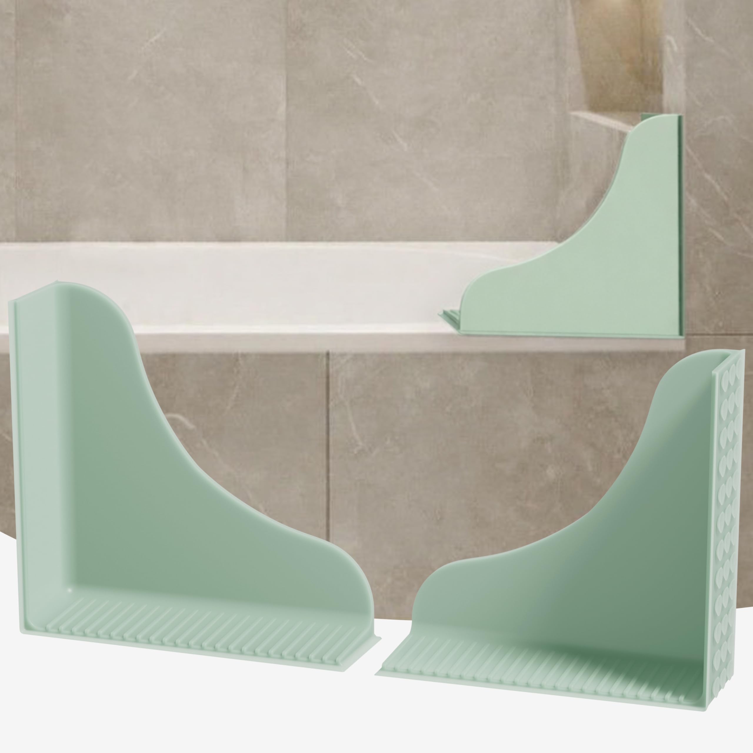 Roslim No-Adhesive 2-Pack All-Silicone Shower Splash Guard with Strong Suction Cups, Reusable Bath Tub Corner Water Blocker for Secure Seal，Keep Water in Shower or Bath, One-Piece Design, Mint Green