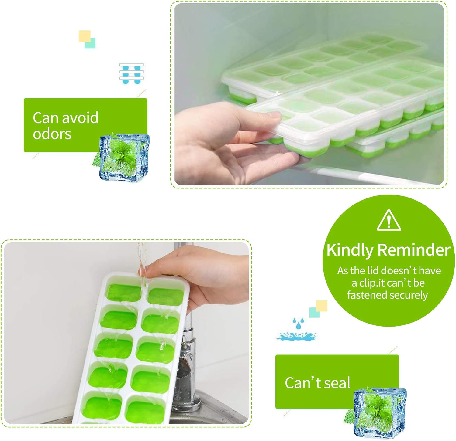 DOQAUS Ice Cube Trays 4 Pack, Easy-Release Silicone and Flexible 14-Ice Cube Trays with Spill-Resistant Removable Lid, LFGB Certified and BPA Free, for Whiskey, Cocktail, Stackable Flexible Ice Molds: Kitchen & Dining