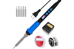 K KERNOWO Soldering Iron Kit, 90W LED Display Adjustable Temperature Soldering Iron Automatic Sleep Mode Soldering Gun with 5PCS Tips, Solder Wire, Stand, Flux, Welding Tool for Repair, Electric Repairing, DIY