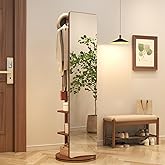 Muwuele Solid Wood Rotary Full Length Mirror Coat Rack, 70" x 20" Oversize Standing Mirror Full Length, Floor Mirror for Bedroom, Living Room, Entryway (Walnut)