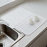 LKYLIVE Silicone Drying Mat, 23"X17" With Built-in Drain Lip,Heat-Resistant,Eco-friendly,Hygienic Drying Pad,Leak-Proof and Non-Slip,Silicone Dish Drying Mat for Kitchen Counter or Sink（White 23X17）