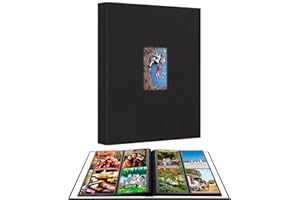 AEVDOR 3.5x5 Photo Album, Photo Album 3.5x5 Holds 256 Photos, Linen Cover 3x5 Photo Album Book with Front Window, 3 x 5 Photo Album for 3x5 3.5x5 Wedding Family Baby Anniversary Pictures, Cards (Black)