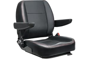 TICSEA Universal Forklift Seat, Fold Down Tractor Seat with Adjustment Armrest, Safety Belt and Operator Position Switch, Excavator Skid Loader Backhoe Dozer Telehandler