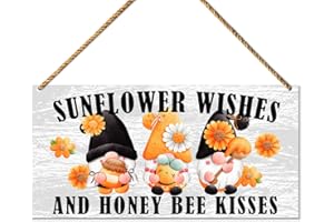 QVUXZ Hello Summer Sign Decor for Front Door, Sunflower Wishes & Honey Bee Kisses, Summer Gnome Sign for Home Porch Decor Kitchen Dining Room Wall Art Summer Decoration for Home Office Bedroom Outdoor