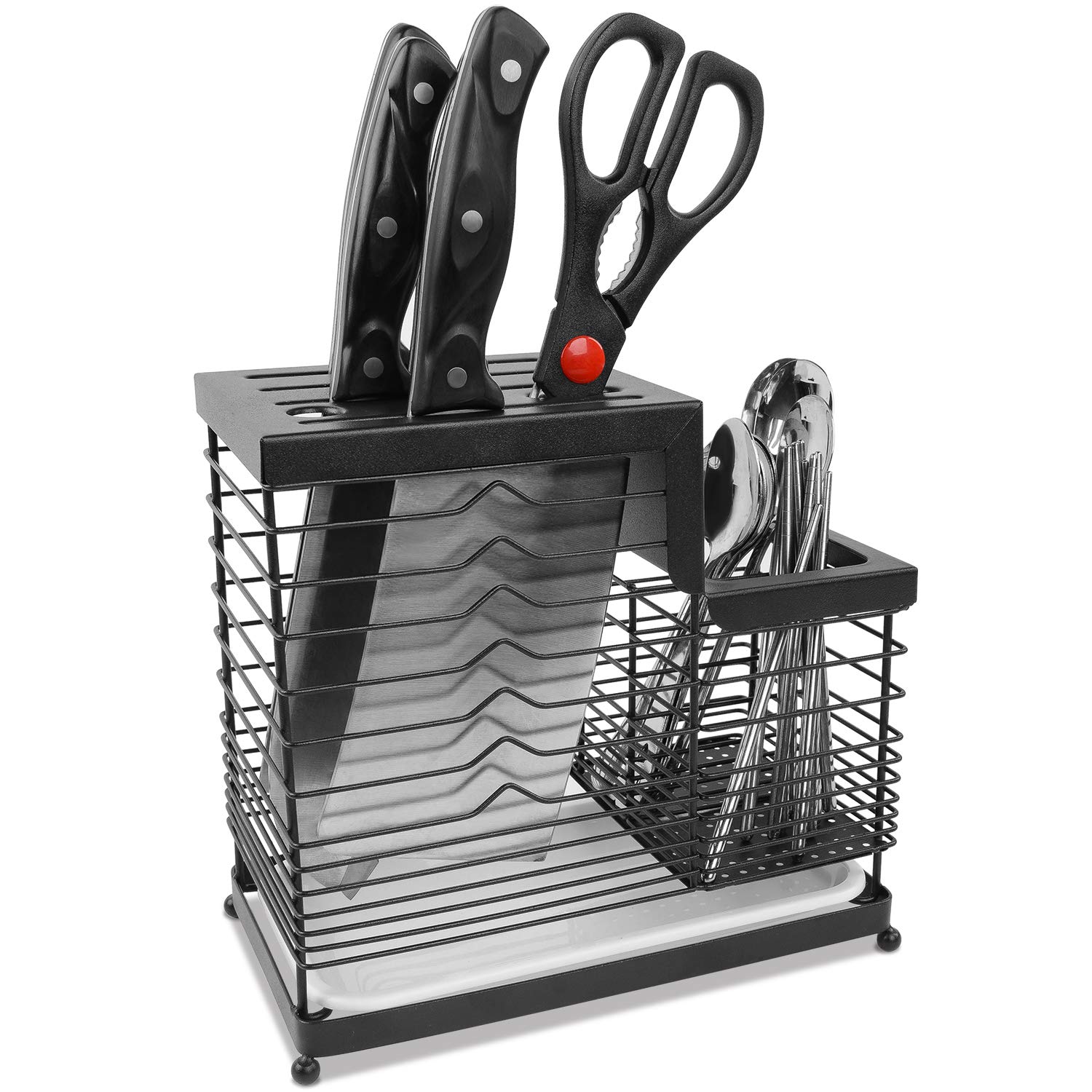 POTOLON 包丁スタンド 箸立て キッチン収納 カトラリースタンド 箸ホルダー・スプーン・フォーク収納可能 ステンレス ブラック product image