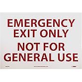 NMC M45PB EMERGENCY EXIT ONLY NOT FOR GENERAL USE Sign – 14 in. x 10in. Adhesive Backed Vinyl Exit Sign with Red Text on Whit