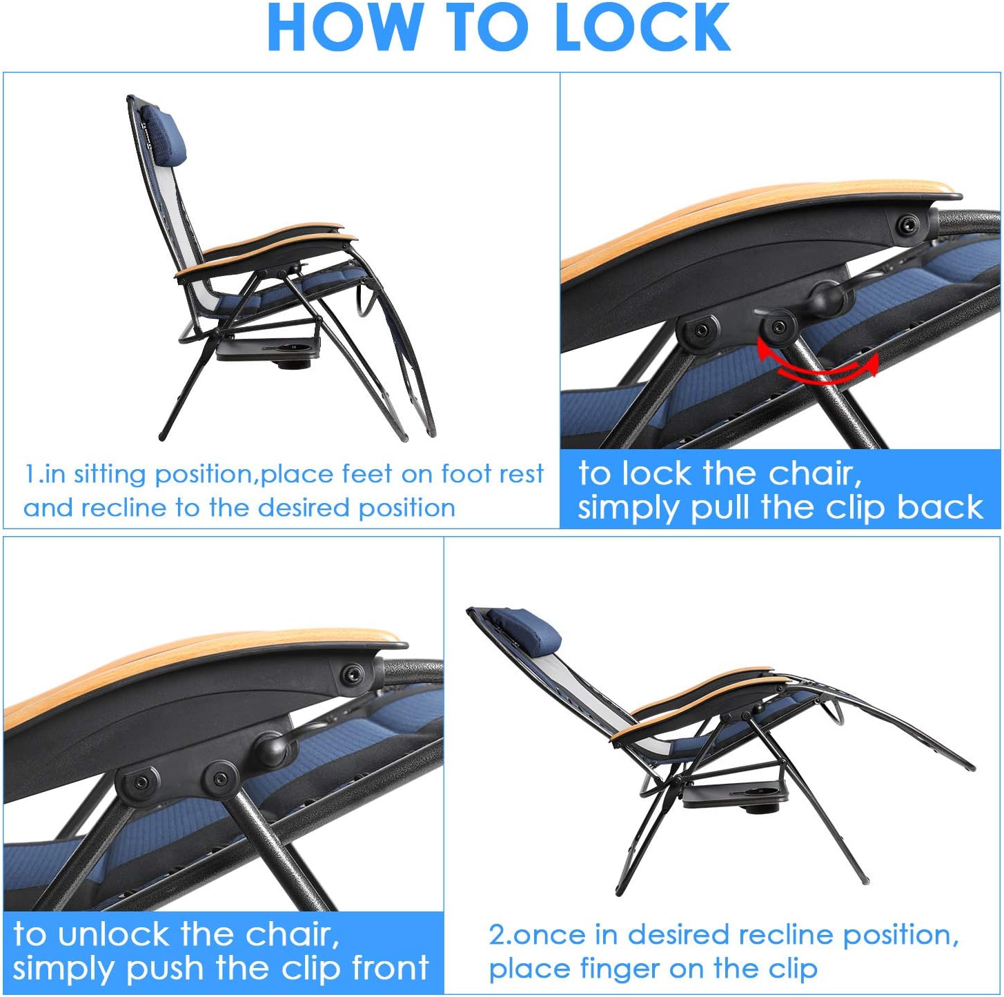 PORTAL Oversized Mesh Back Zero Gravity Recliner Chair, XL Padded Seat Adjustable Patio Lounge Chair with Lumbar Support Pillow and Side Table Support 350lbs (Dark Blue) : Garden & Outdoor