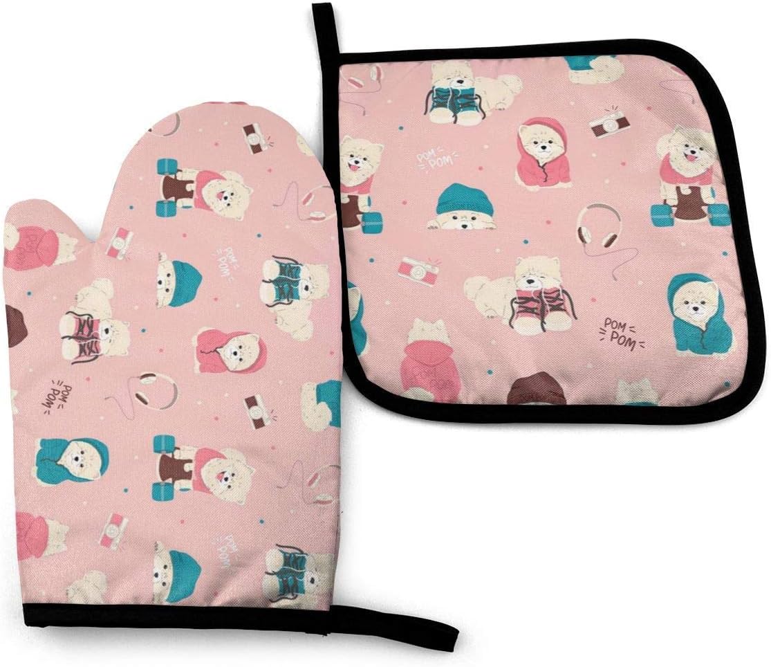 Cartoon Hunde Nette Tiere Schöne Ofen Mitt aPot Halter, 2-teiliges Set