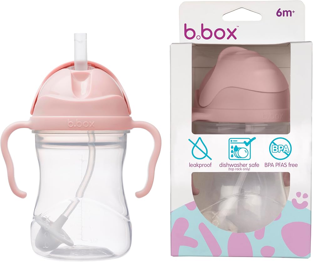 b.box Sippy Cup 240ml Drink from Any Angle Fliptop Weighted Straw BPA Free