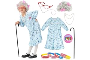 kidzkube 100th Day of School Old Lady Costume for Kids Granny Dress Halloween Accessories for Girl