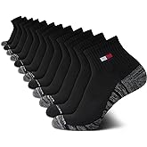 Tommy Hilfiger Mens Quarter Socks - 12 Pack Cotton Blend Athletic Performance Cushioned Ankle Socks for Men with Arch Support