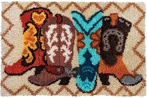 LAPATAIN Latch Hook Kits DIY Crochet Yarn Kits,Boots Carpet Embroidery Hook Rug Kit Needlework Sets Cushion for Kids or Adult