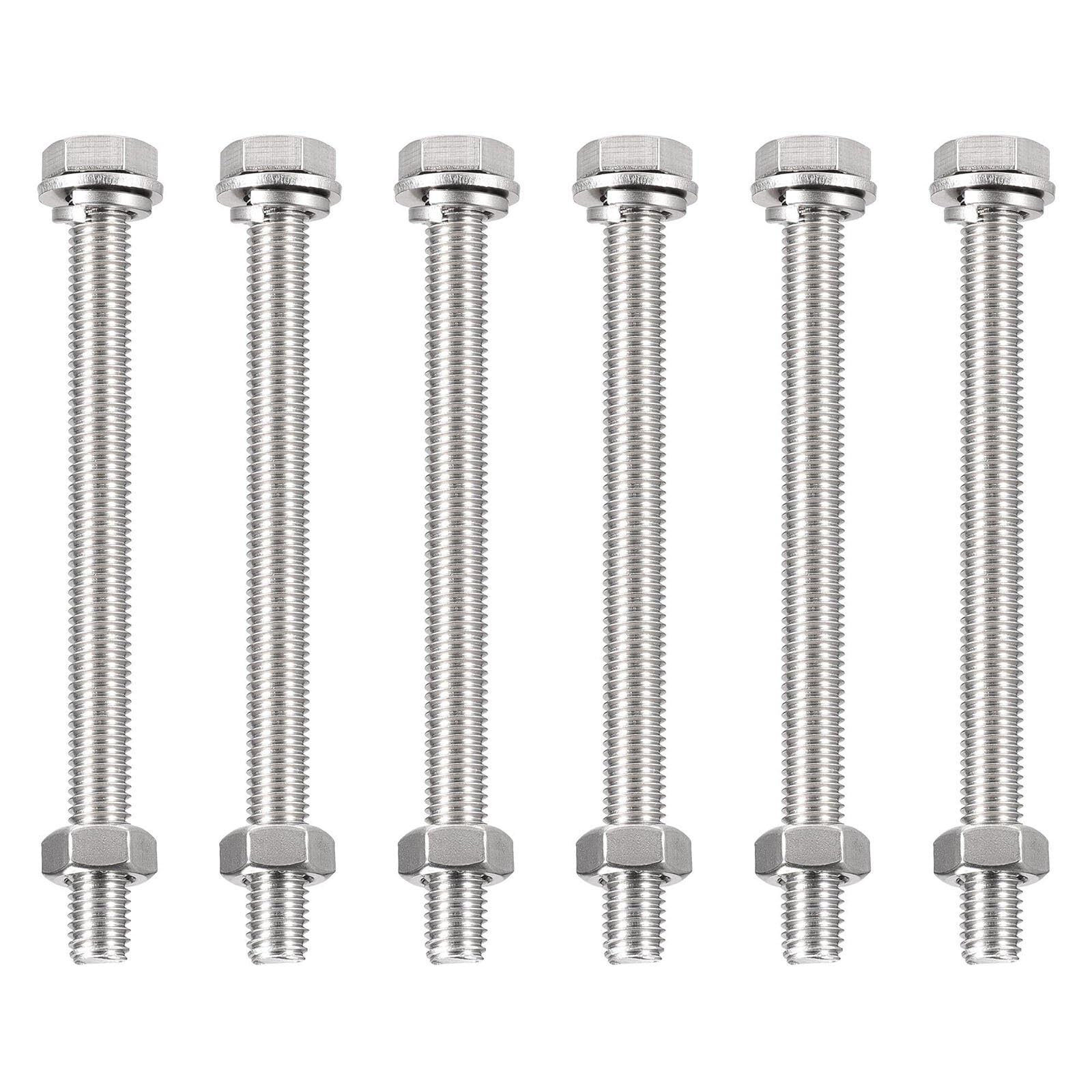 TA-VIGOR 6Pcs M10 x 130mm Hex Head Screws Bolts, Nuts, Flat & Lock Washers Kits, Fully Thread Hexagon Bolts, High Tensile Cap Screws for Metal Work, Automotive Machinery, Bike Motorcycles Repair