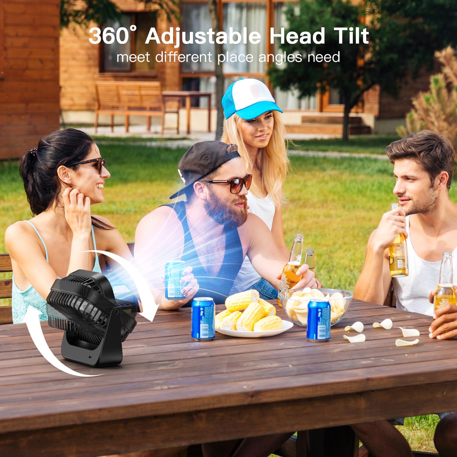 OLV Desk Fan 4 Speeds Stronger Cooling Airflow Portable Small Fan Rechargeable Ultra Quiet Personal Mini Fan for Office,Bedroom,Home Kitchen Outdoor Activities Adjustable 360° Tilt Head Black