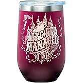 Spoontiques Mischief Managed Etched Stainless Steel Tumbler - Insulated Wine Tumbler with Lid – Double Wall Stainless Steel Stemless Wine Glass – 16oz - 5 5/8" Tall