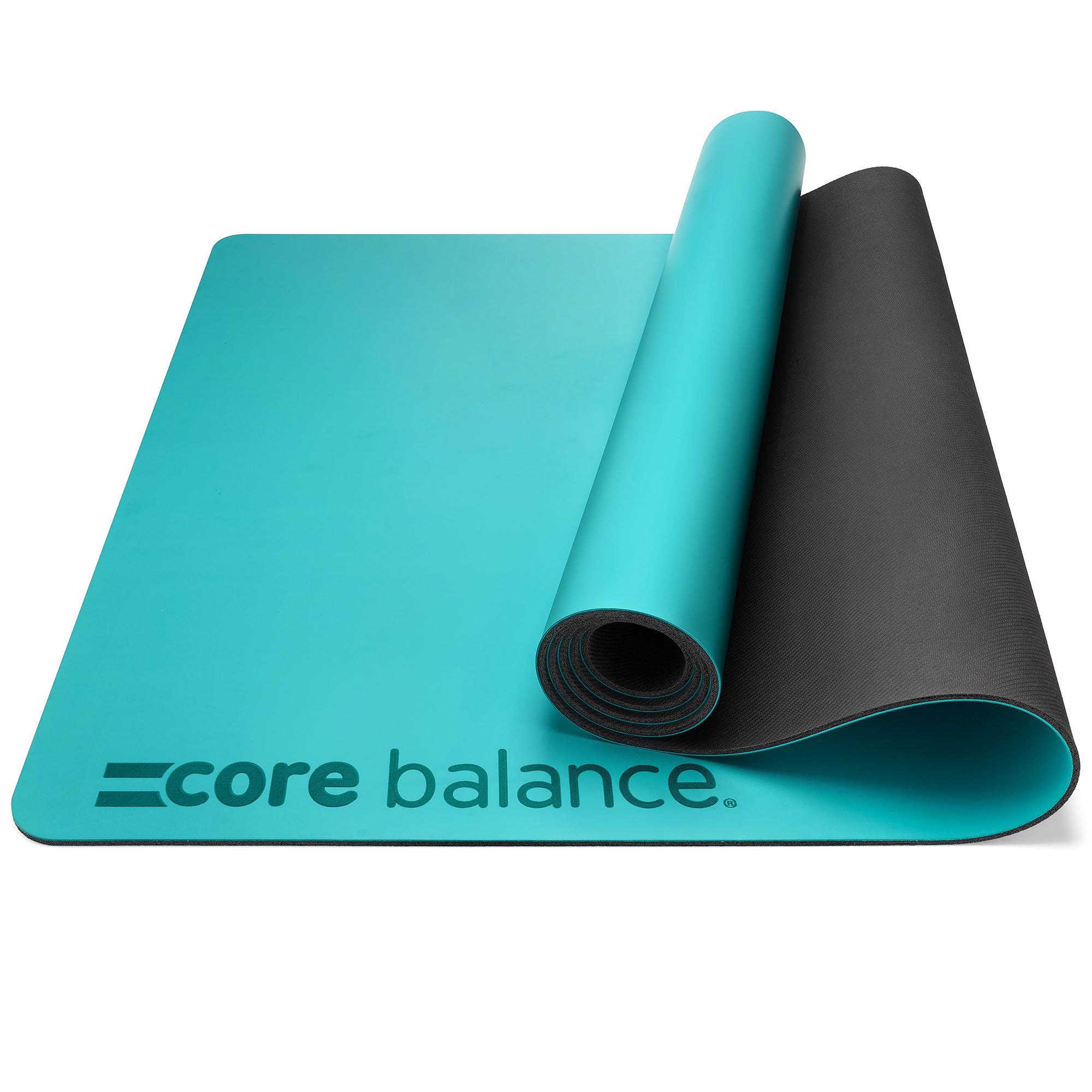 Core Balance Rubber Yoga Exercise Mat Non Slip Extra Wide Heavy Duty with Roll Strap (Teal)