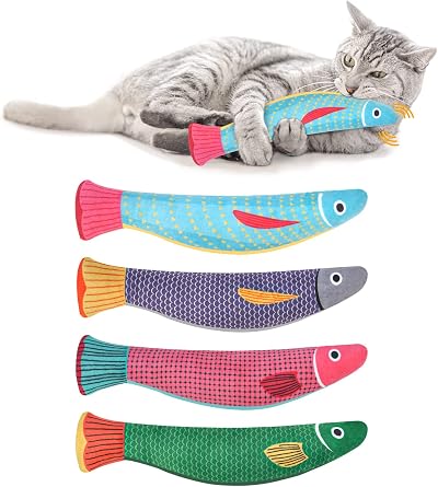 Aibuddy Catnip Toy 4 Pack Fish Chew Toys Bell Inside 7.7" L