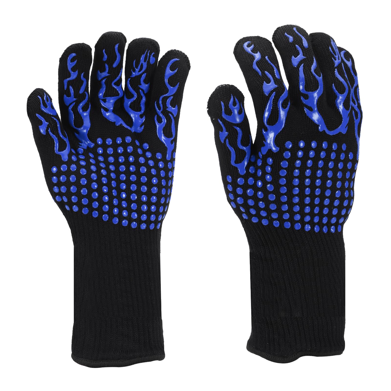 PATIKIL BBQ Gloves, 2 Pack 1472℉ Heat Resistant Oven Gloves Silicone Non-Slip Kitchen Oven Mitts for Smoker, Barbecue, Baking, Cooking, Grilling, Large, Blue
