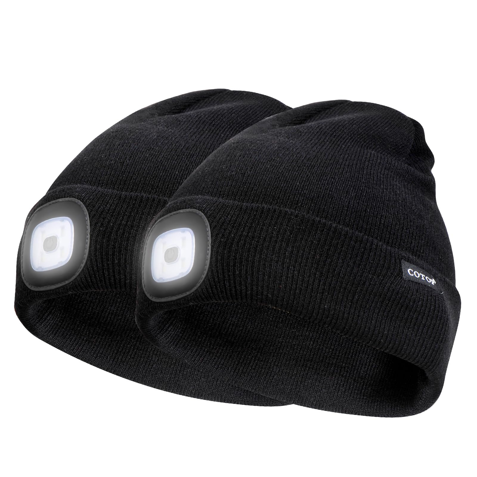 COTOP Unisex LED Headlamp Beanie Cap Men's Women Gift Winter Warm Beanie Hat Hands Free Lighted Beanie Cap for Dog Walking Night, Running, Camping,Hiking-2 Pack