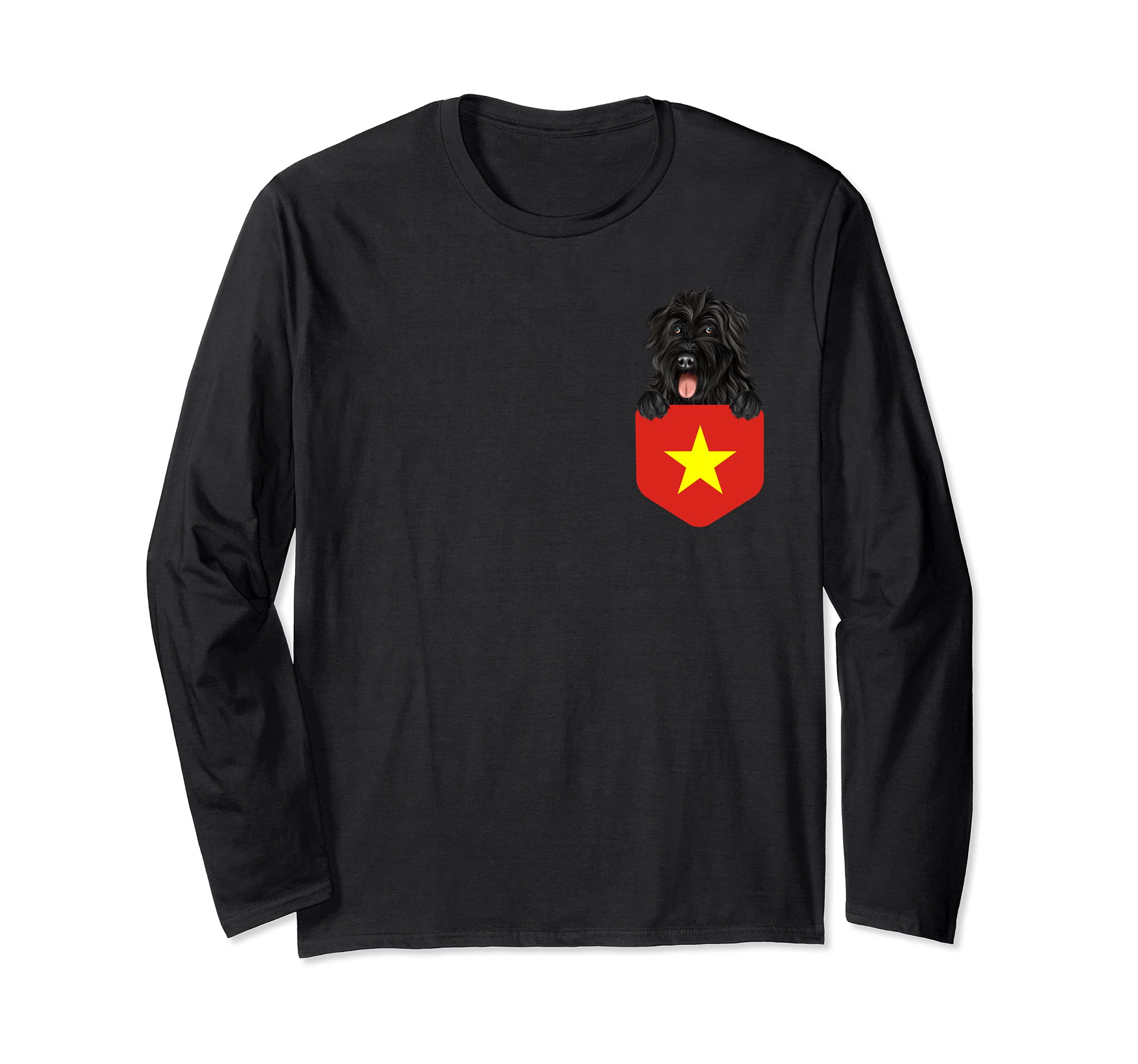 Vietnam Flag Bouvier des Flandres Dog In Pocket Long Sleeve T-Shirt