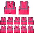 Lavori-AK Pink Safety Vests 10 Pack - Reflective High Visibility Construction ANSI Class 2 Work Vests for Men,Woman with Zipper,Hi Vis Mesh and Neon Silver