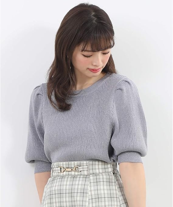 Amazon マジェスティックレゴン Majestic Legon キラキラパフスリーブニット ブルー M セーター 通販