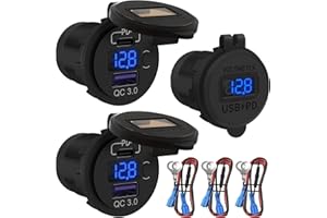 DaierTek 12V USB C Car Charger Socket, 12V USB Outlet, 48W PD Type C & QC 3.0 12 Volt Dual USB Charging Socket Port Waterproo