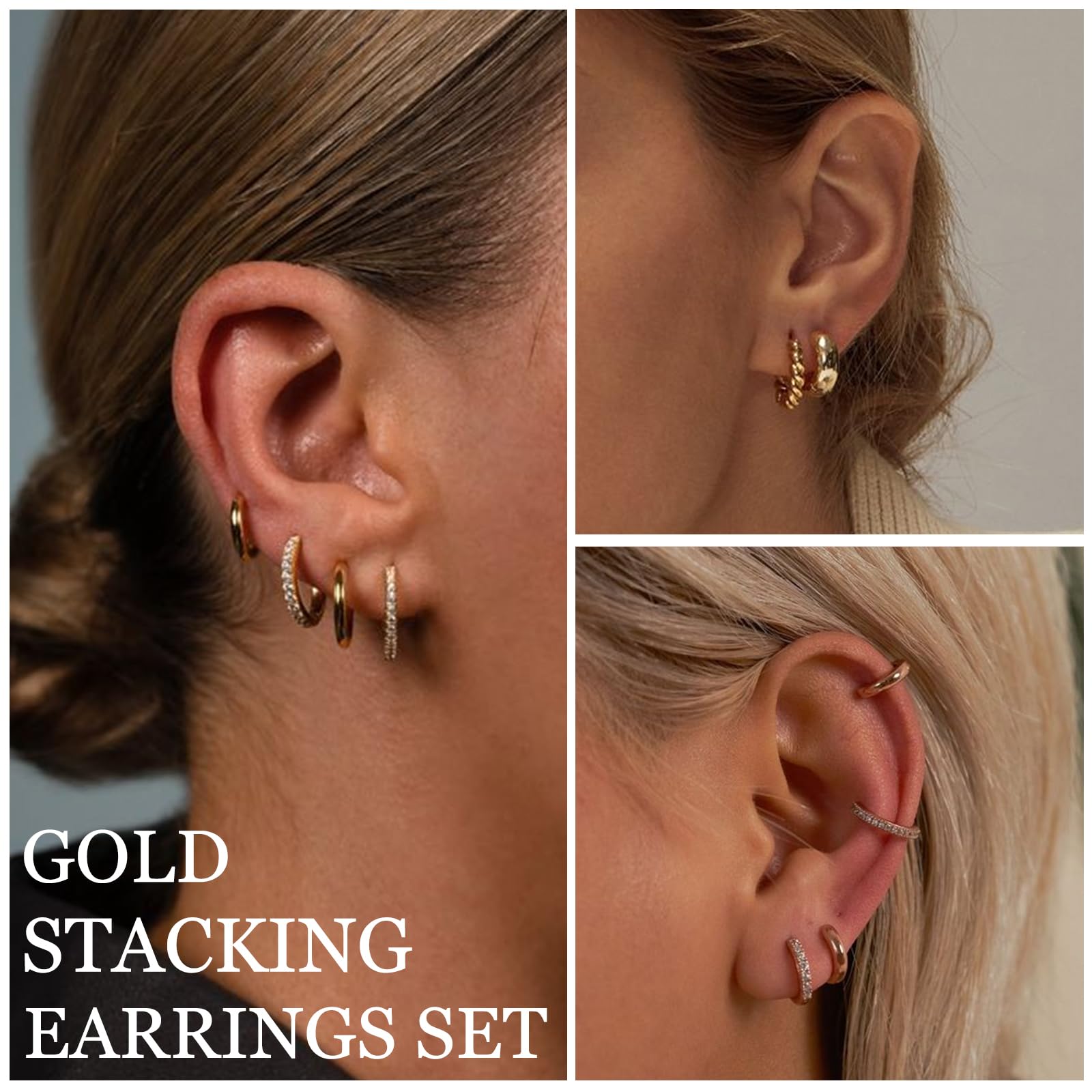 9 Pairs Small Gold Huggie Hoop Earrings for Women, 14K Gold Plated Lightweight Cartilage Earring Set, Hypoallergenic Gold Hoop Earrings for Gift