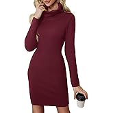 YIQ8 Women's Sweater Dress Ribbed Knit Dress Turtleneck Long Sleeve Pullover Sweaters Sexy Spring Bodycon Dresses
