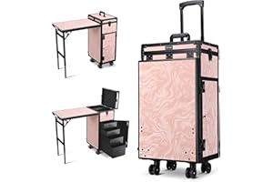 BYOOTIQUE Portable Manicure Table Nail Station with Storage Rolling Makeup Case with Desk on Wheels for Cosmetologist Beauty Salon Manicurist Hairstylist Barbershop Studio Beauty Technician, CTB Pink