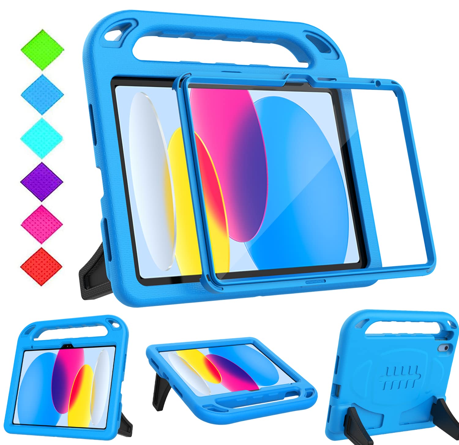 Surom Kids Case for iPad (A16) 11th Generation (11-inch, 2025)/iPad 10th Generation (10.9-inch, 2022), with Built-in Screen Protector, Shockproof Light Weight Handle Stand Case for Kids, Blue — image 1