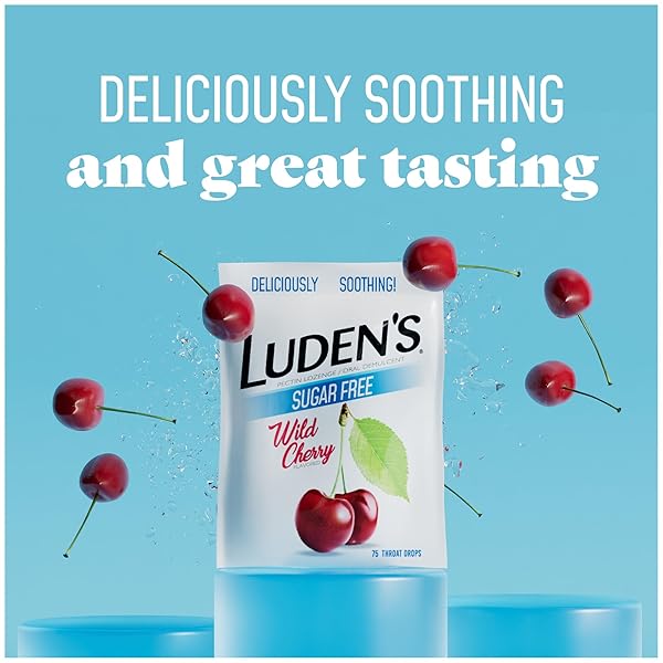 LUDEN’S SORE THROAT DROPS, FOR MINOR SORE THROAT RELIEF, SUGAR FREE WILD CHERRY, 75 COUNT