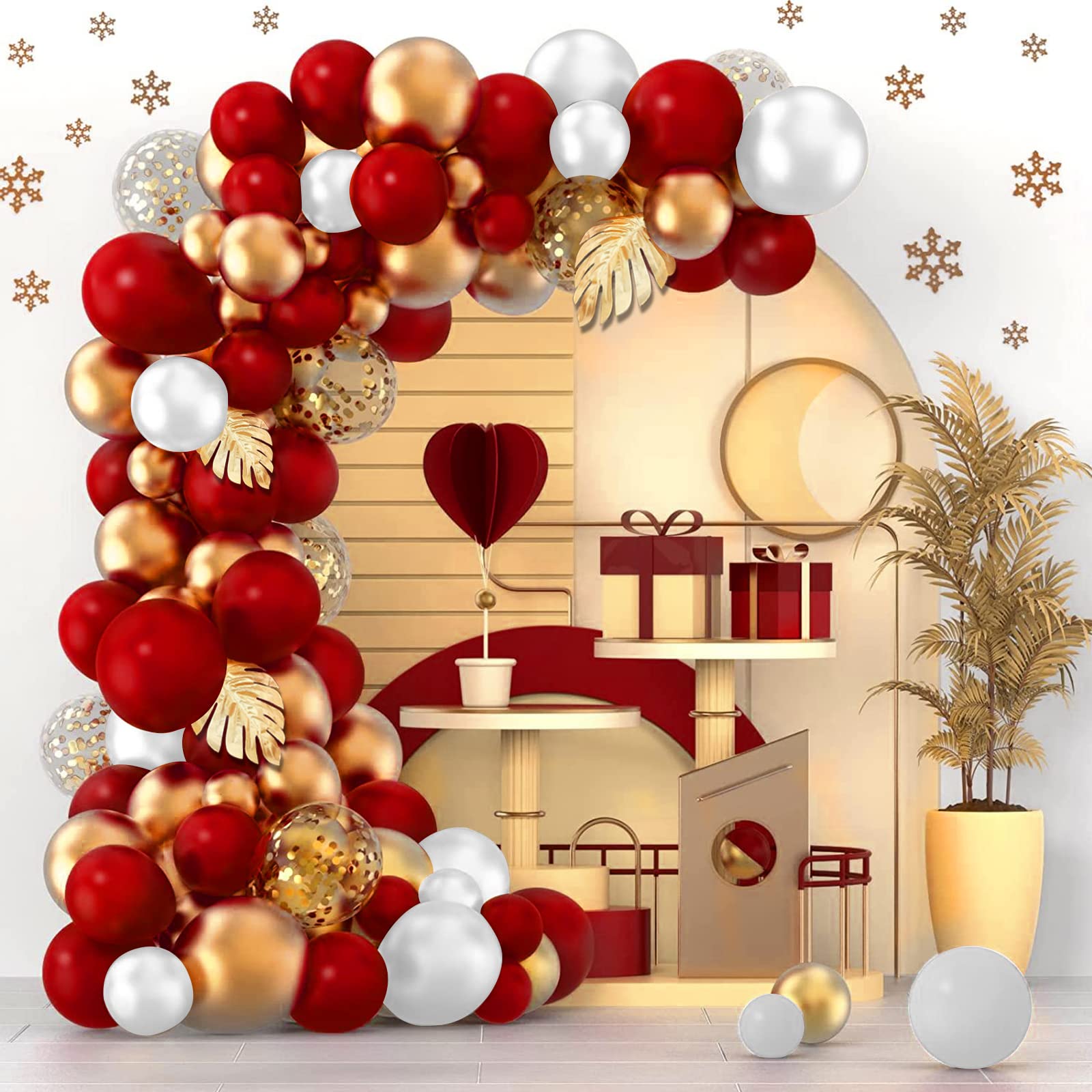 DUGEHO Balloon Arch Kit, 107-Pack Balloon Arch Wreath Kit, Ruby Red and Gold Balloons, Balloon Decorations Birthday Wedding Anniversary Party Graduation