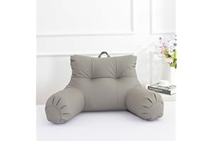 Btargot Extra Large Faux Leather Reading Pillow Bed Wedge Large Adult Backrest Lounge Cushion with Arms | Back Support for Sitting Up in Bed Grey