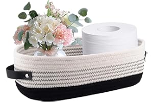 Hapforever 1 Pack Small Woven Storage Basket for Toilet Tank Top, Bathroom Countertop Organizer Basket Cotton Rope Toilet Pap