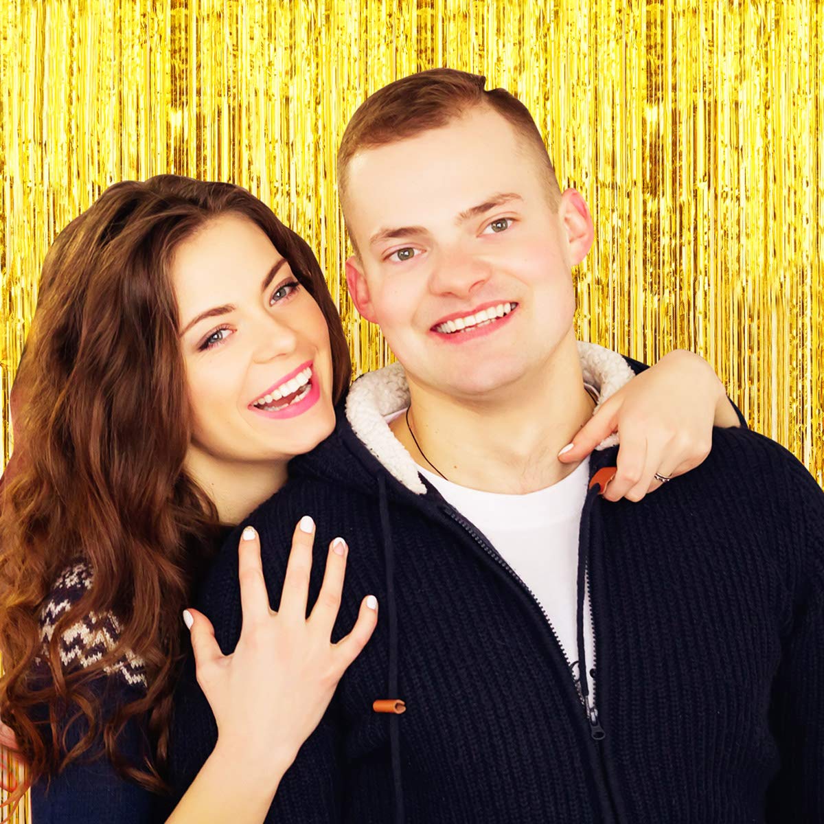 (Pack of 2) Gold Foil Fringe Backdrop Curtain, Photo Booth Backdrop for Party Decoration, Christmas party, New Year Eve Party Supplies, Birthday, Holiday Decorations