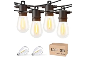 Svater Outdoor String Lights 50 FT, LED Patio Lights for Outside with Shatterproof S14 Bulbs, IP65 Waterproof Connectable Hanging Lights for Backyard, Bistro, Cafe, Balcony, Party, Black