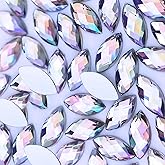 300 Pcs AB Colorful Large Rhinestones for Crafting,15x7MM Big Rhinestones Jewels Gems for Crafts,Horse Eye Shape Flatback Gemstones Rhinestone for Party Decorations(White AB)