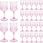 CHLJAR 24 PCS Plastic Pink Wine Glasses Goblets Pink Vintage Wine Glasses, Reusable Drinkware Vintage Champagne, Plastic Goblets for Parties for Wedding Reception Grand Event Party, 7oz