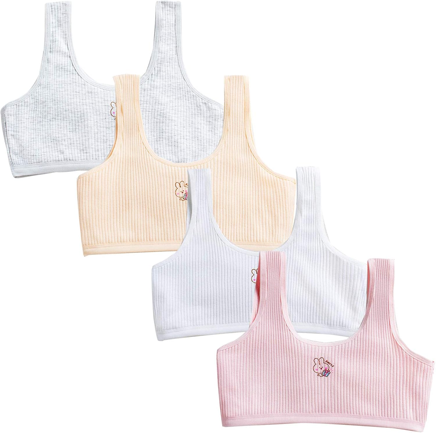 HewMay Teens Girls Cotton Bras 4 Packs Girl Seamless Training Bras Fit