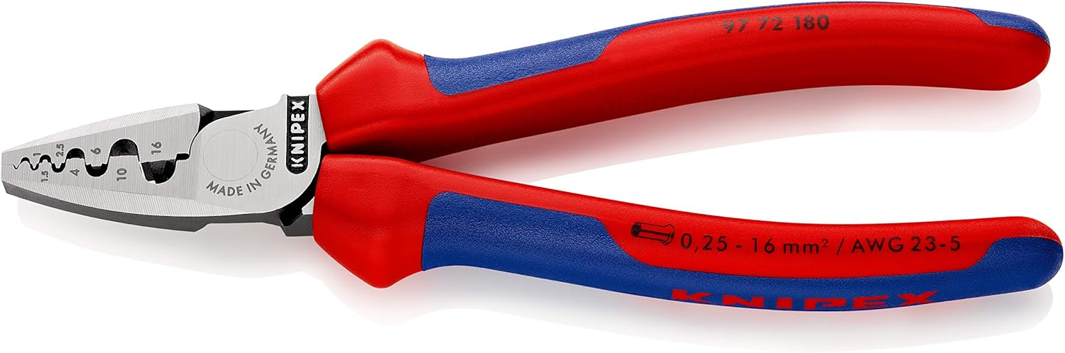 KNIPEX Crimping Pliers for Wire Ferrules with Comfort Handles 180 mm, 97 72 180, Chrome