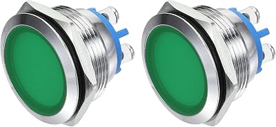 sourcing map 22mm Green LED Indicator Light 12V M22 Panel Mount Metal