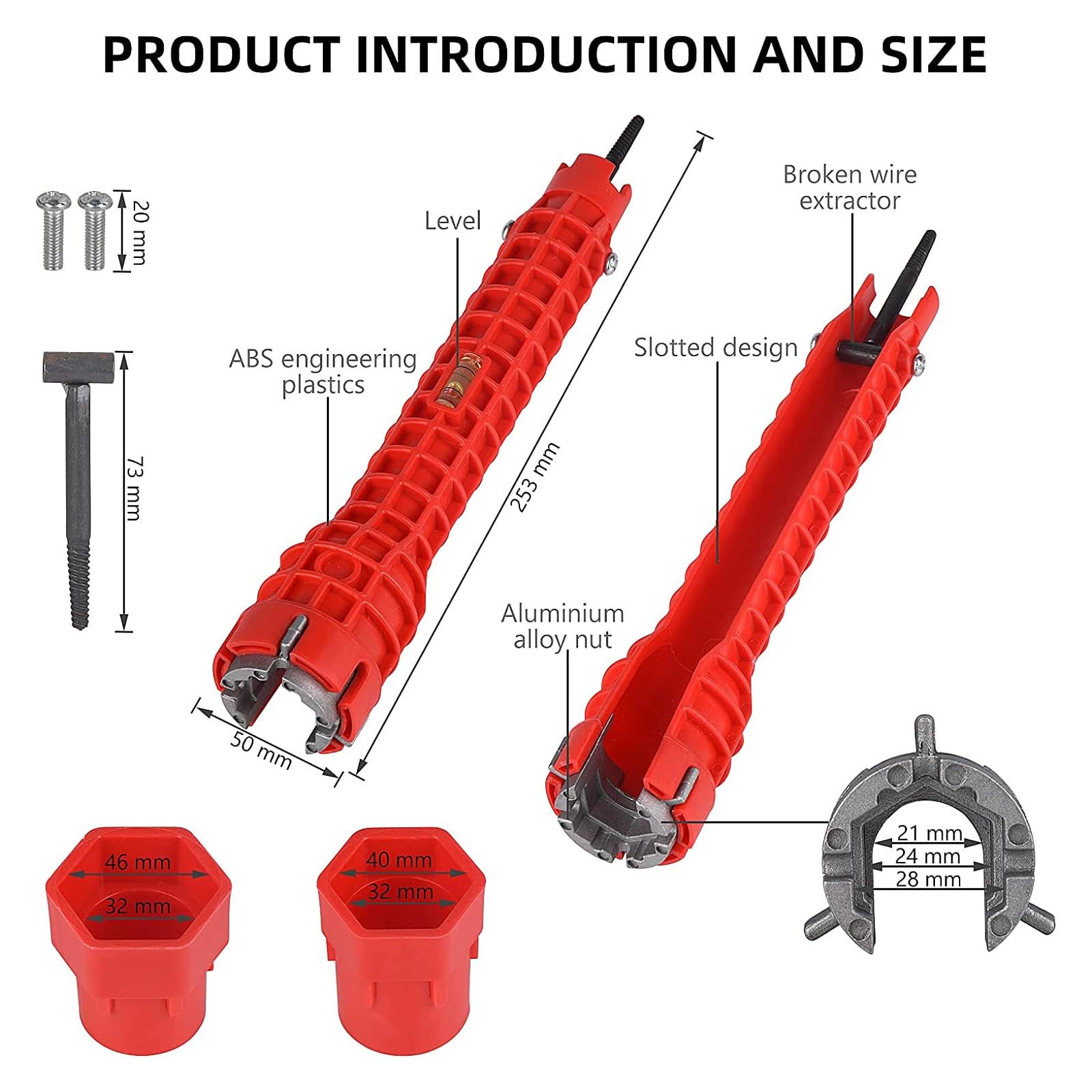 SINRAD Waschbecken Installer Werkzeug, Spülenschlüssel, Armaturenschlüssel, Multifunktion Rohrschlüssel, Geeignet für Toilette, Bad, Küche Multifunktions Spüle Wasserhahn Installer Tools 4
