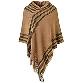 Ferand Women's Cozy Zigzag Poncho Sweater Lightweight Fringe Cape Cloak with Hood