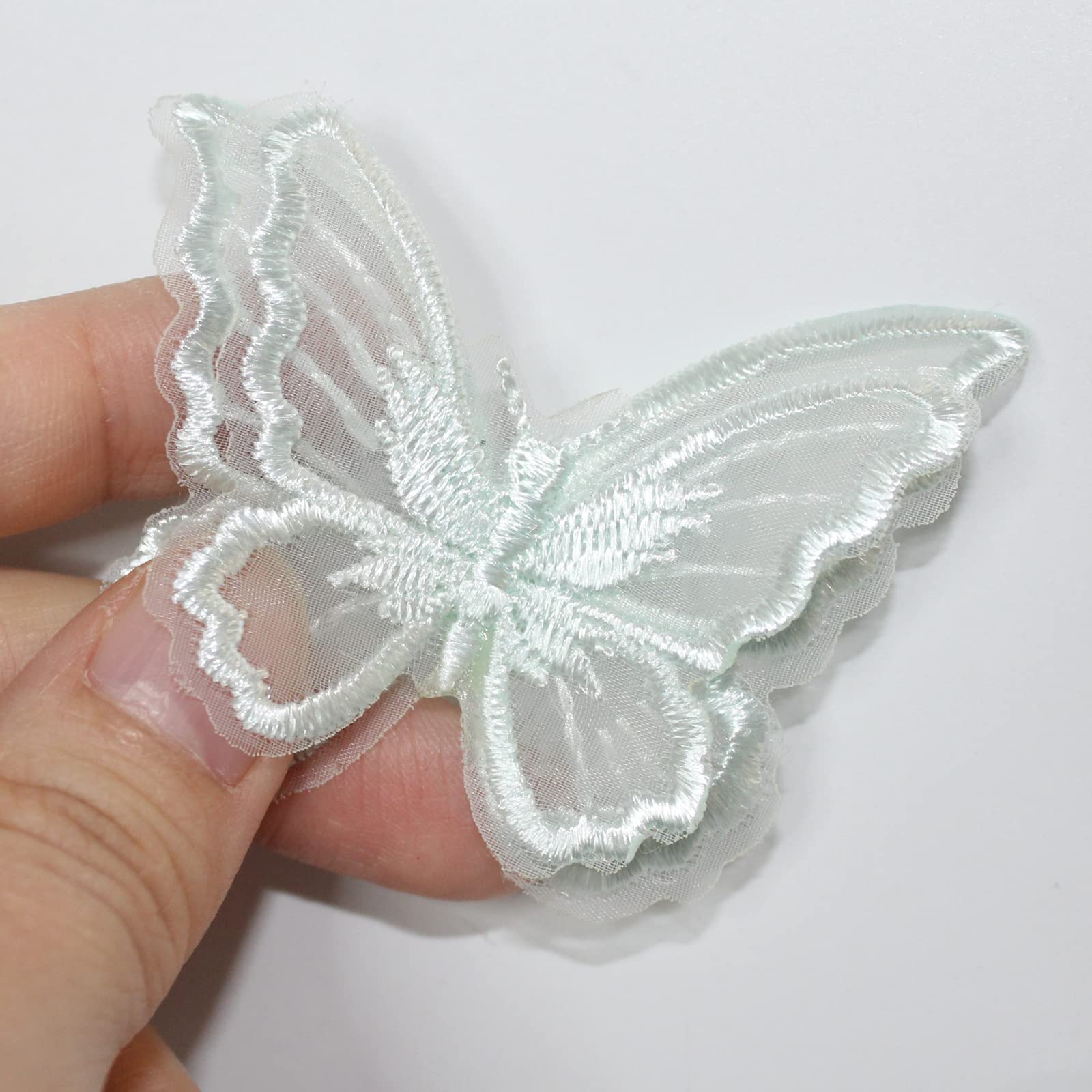 SUNMOVE 10pcs Embroidery Butterfly Sew On Patch Badge Wedding Bridal Dress Embroidered Applique Sewing Craft DIY (Light Green, 2.36 x 1.96inch)