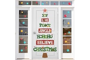 CINROBIYE Merry Christmas Tree Window Door Clings Stickers,Xmas Quotes Wall Decals,Christmas Bulletin Board Decoration Stickers Kit,Joy Love Peace Garage Door Porch Decor for Holiday